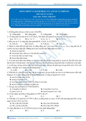 Bài tập tự luận Đồng phân và danh pháp của ancol và phenol - Tống Thị Son